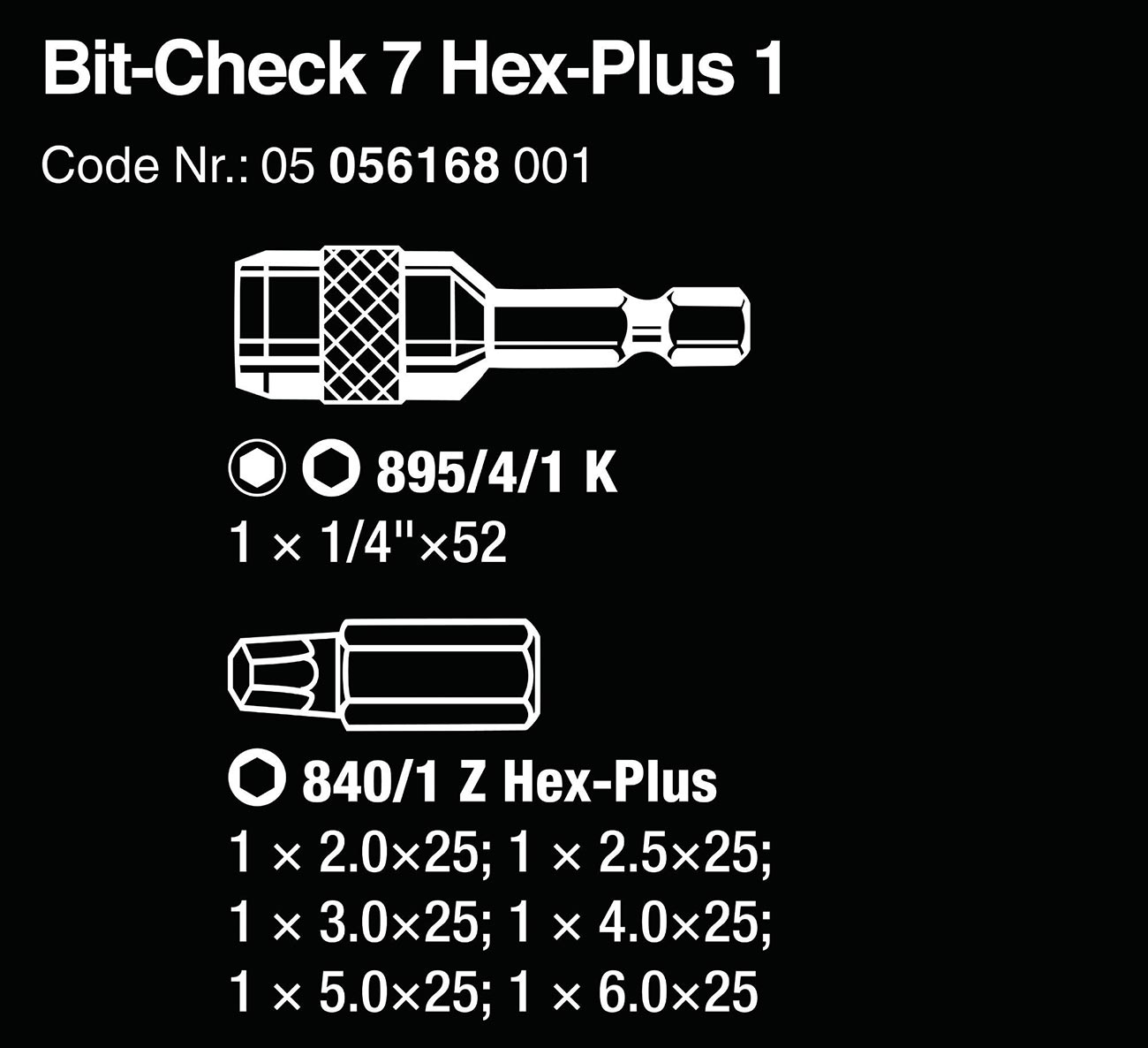 Wera Bit-Check Hex-Plus Bit Set (7 Piece Set) 05056168001