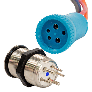 Bluewater 22mm Push Button Switch Off/On/On Contact Blue/Green/Red LED 1' Lead
