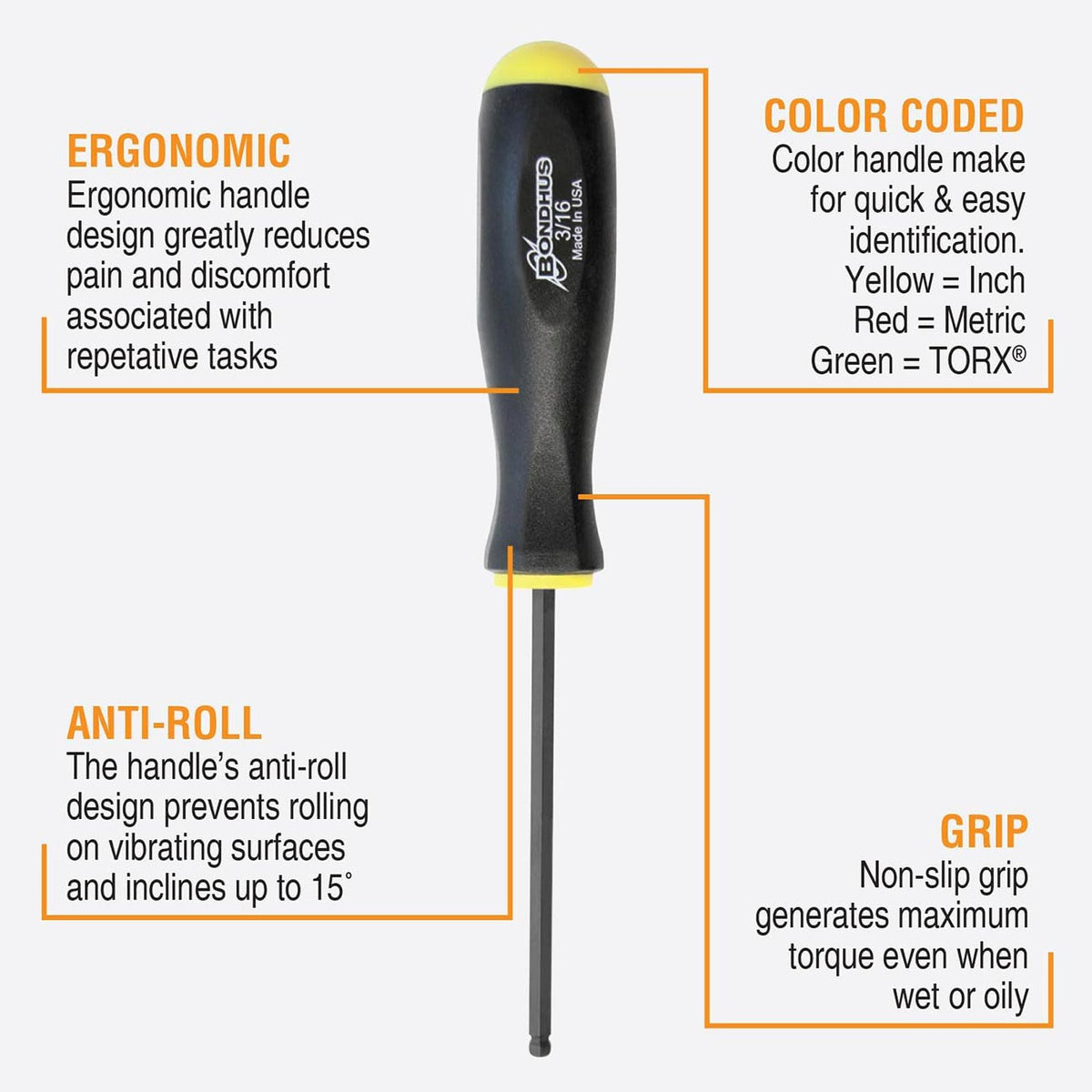 Bondhus Balldriver SAE HEX Ball End Screwdrivers .050" to 3/8" (13pc) 10637