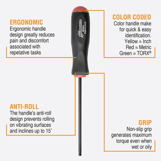 Bondhus Balldriver Metric HEX Ball End Screwdrivers 1.5mm to 10MM (9pc) 10699