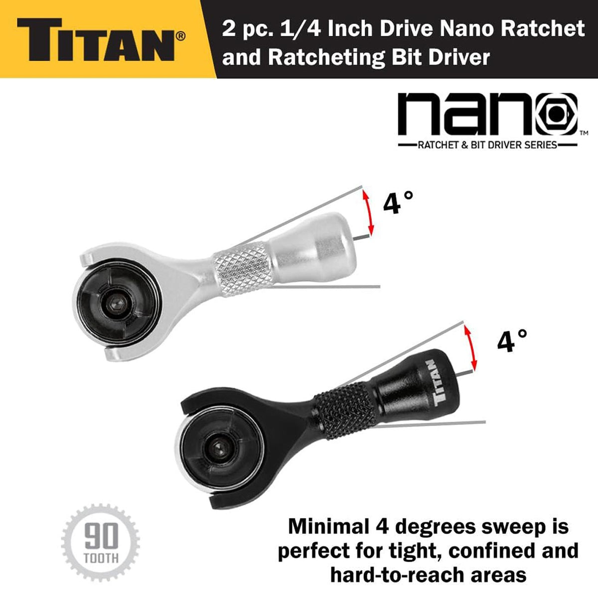Titan 1/4" Drive 90-Tooth Swivel and Ratcheting Bit Driver (2-Piece)