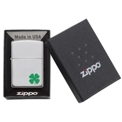 Zippo 24007 Windproof Lighter A Bit O’ Luck Clover, High Polish Chrome