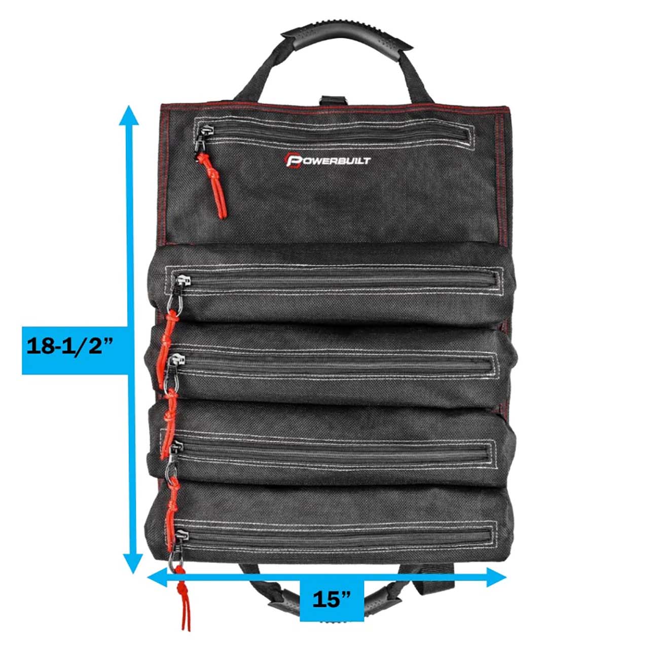 Powerbuilt 5 Zipper Pocket Roll Up Organizer Tool Bag 240253