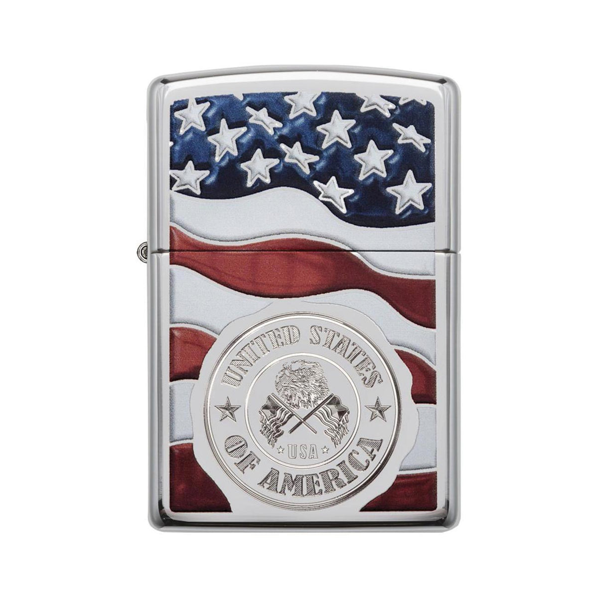 Zippo 29395 Windproof Lighter American Stamp on Flag, High Polish Chrome Finish