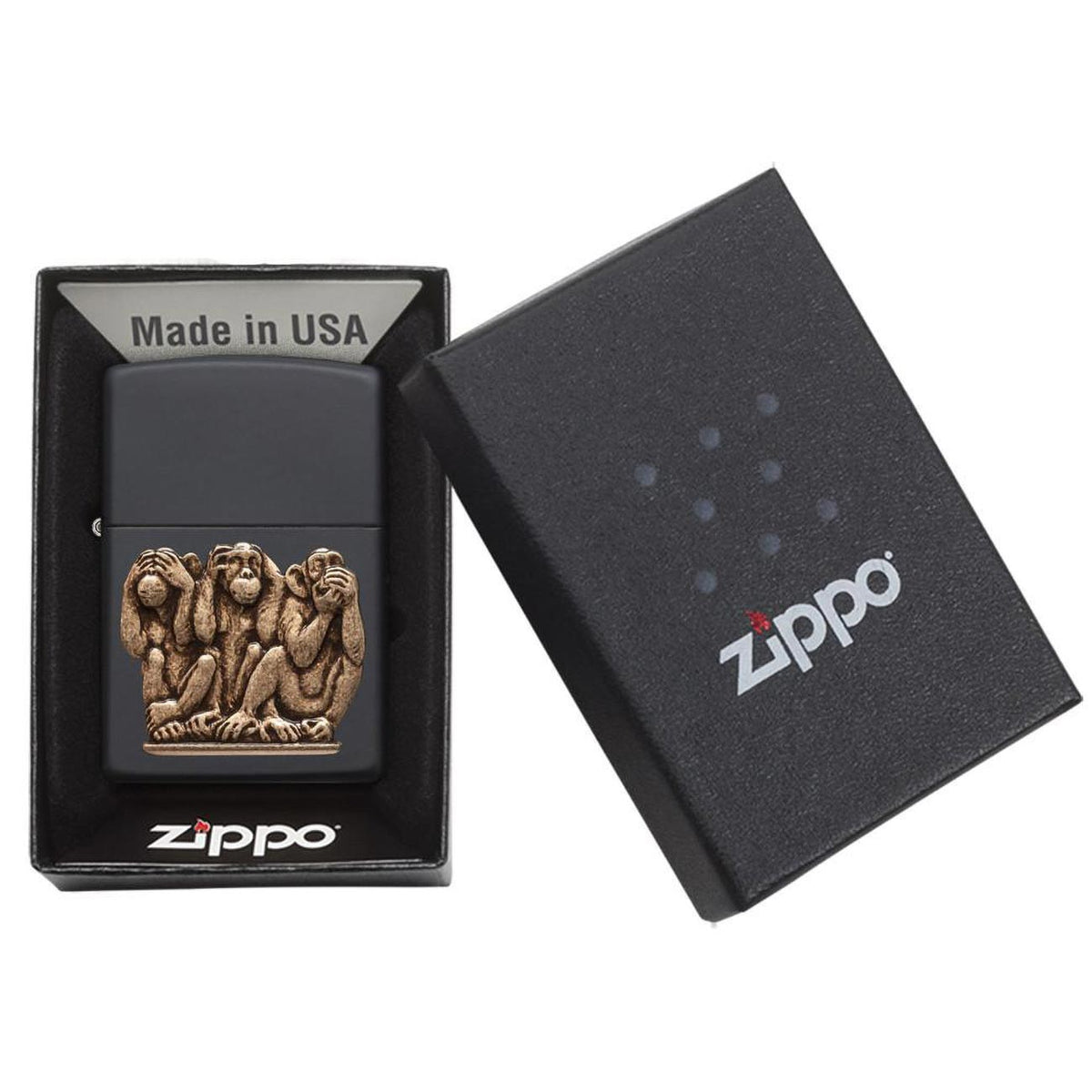 Zippo 29409 Windproof Lighter Three Monkeys, Black Matte Finish