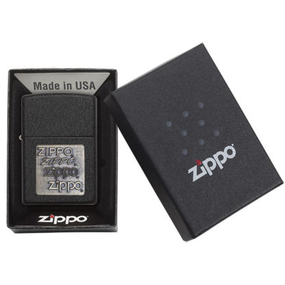 Zippo 362 Windproof Lighter, Black Crackle® Gold Zippo Logo