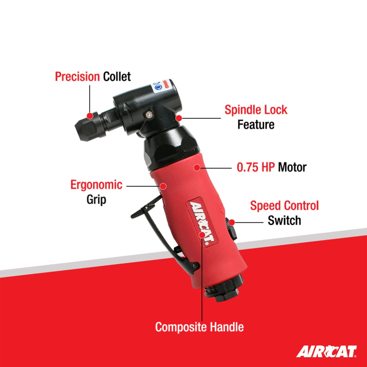 AIRCAT Pneumatic Tools 6280 .75 HP Angle Die Grinder w/ Spindle Lock 18,000 RPM