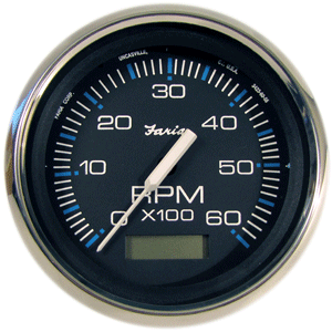 Faria 33732 Chesapeake Black 4" Tachometer w/Hourmeter - 6000 RPM