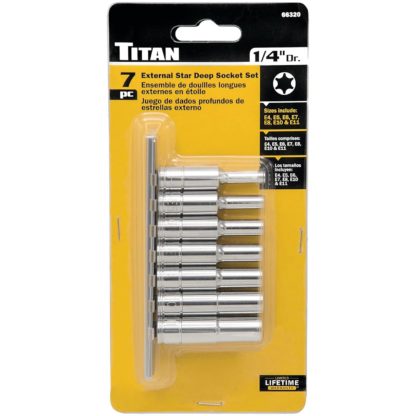 Titan 66320 1/4″ Drive Deep External Star Socket Set (7-Piece Set)