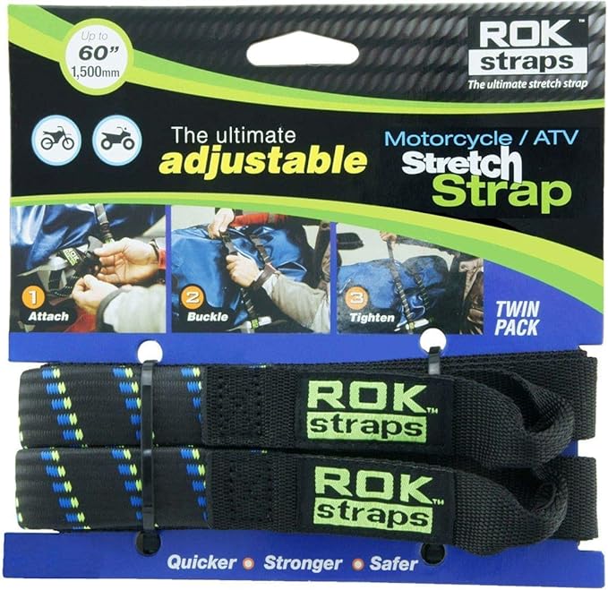 ROK Straps 10001 18 to 60" Adjustable - Motorbike Black/Blue - Twin Pack