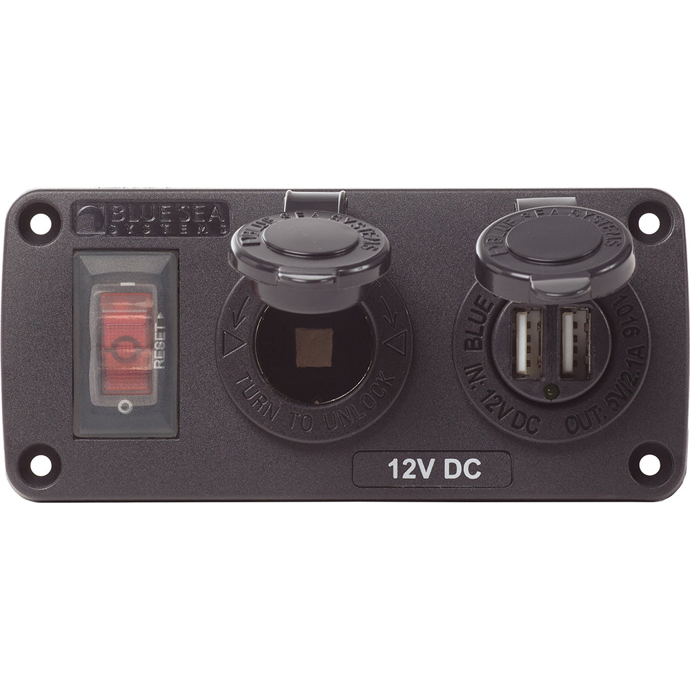 Blue Sea 4363 Water Resistant USB Panels 15A Circuit Breaker, 12V Socket 75133