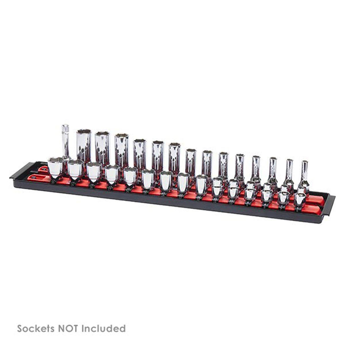 Ernst 2-Rail Twist Lock Socket Boss 13" Holds 28 Sockets for 3/8" Drive (Red)