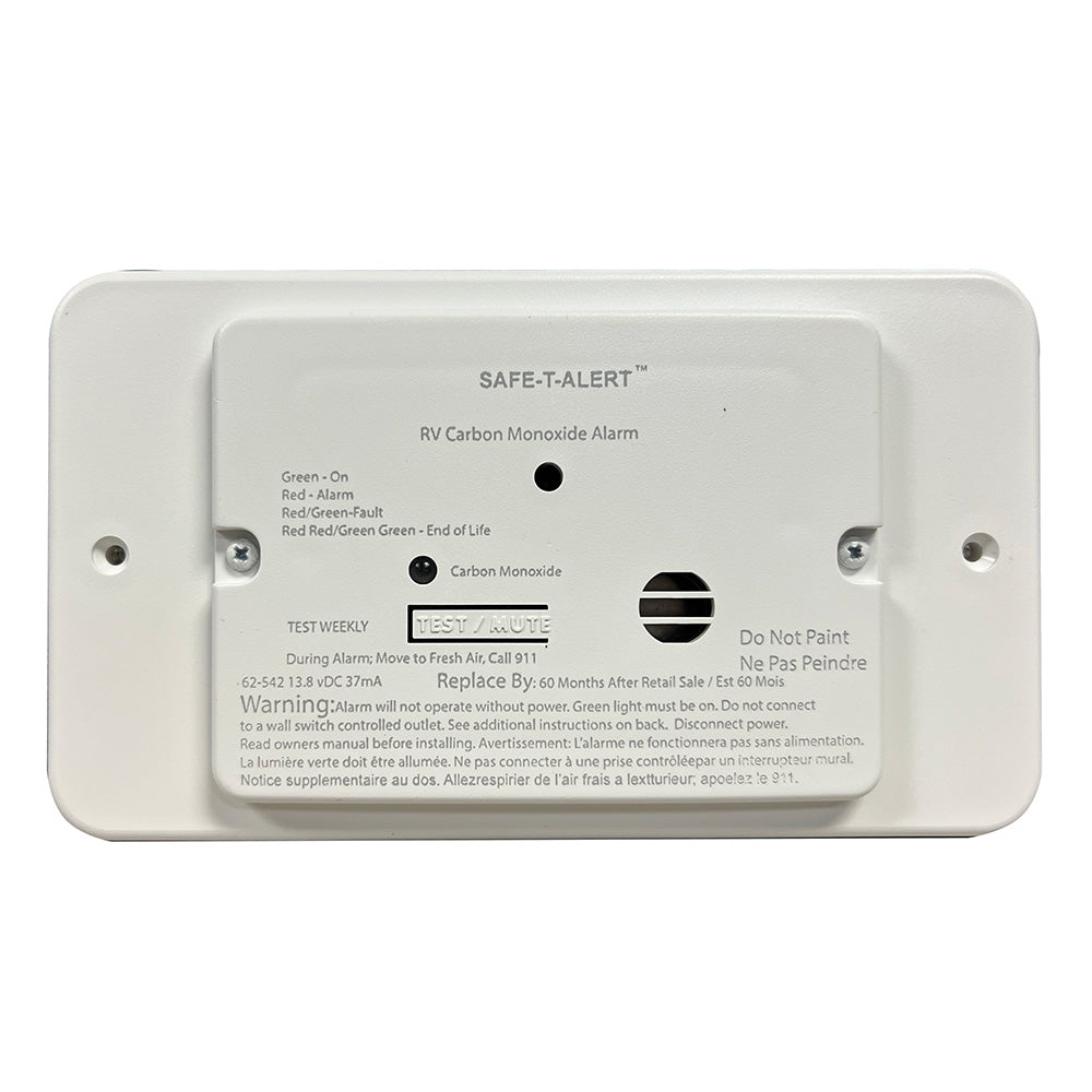 Safe-T-Alert 62 Series RV Carbon Monoxide White Flush Mount 12V w/Trim Ring