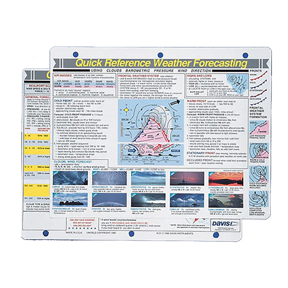 Davis Quick Reference Weather Forecasting Card 98318