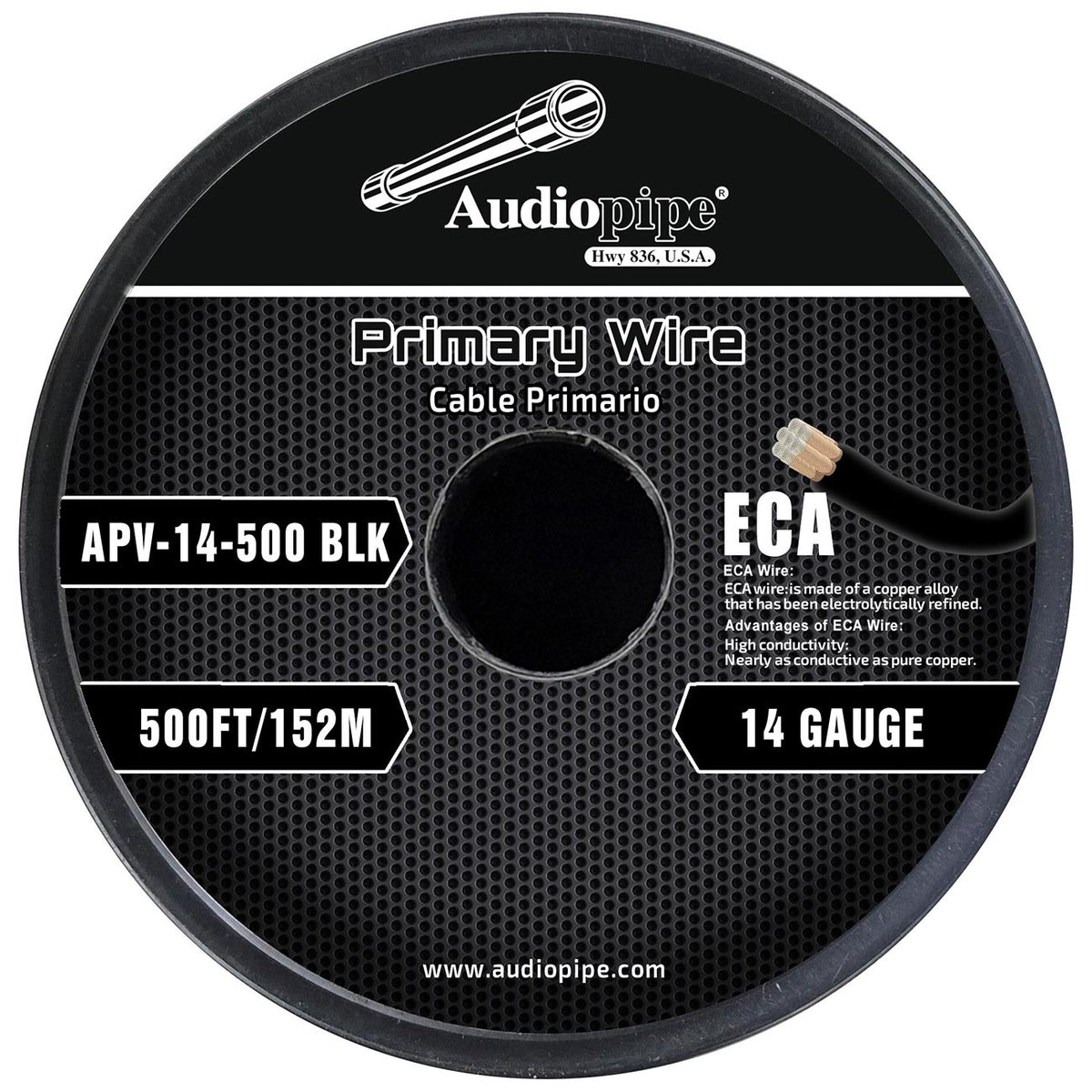 Audiopipe Flexible ECA Primary Cable 14 Gauge 500ft – Black APV14500BLK