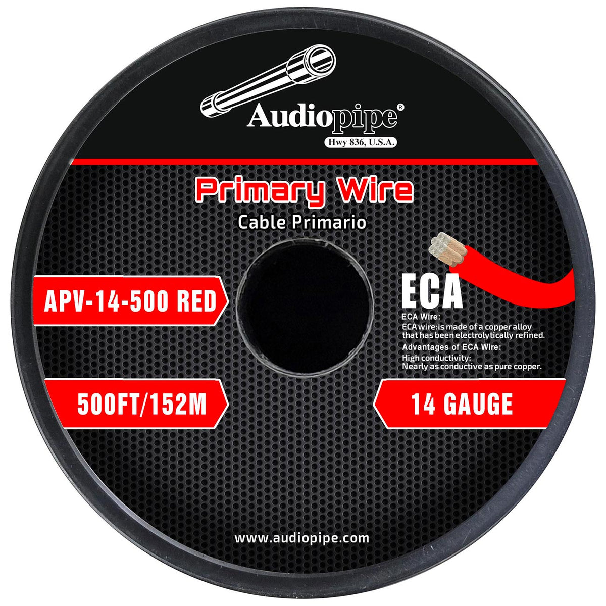 Audiopipe Flexible ECA Primary Cable 14 Gauge 500ft – Red APV14500RED