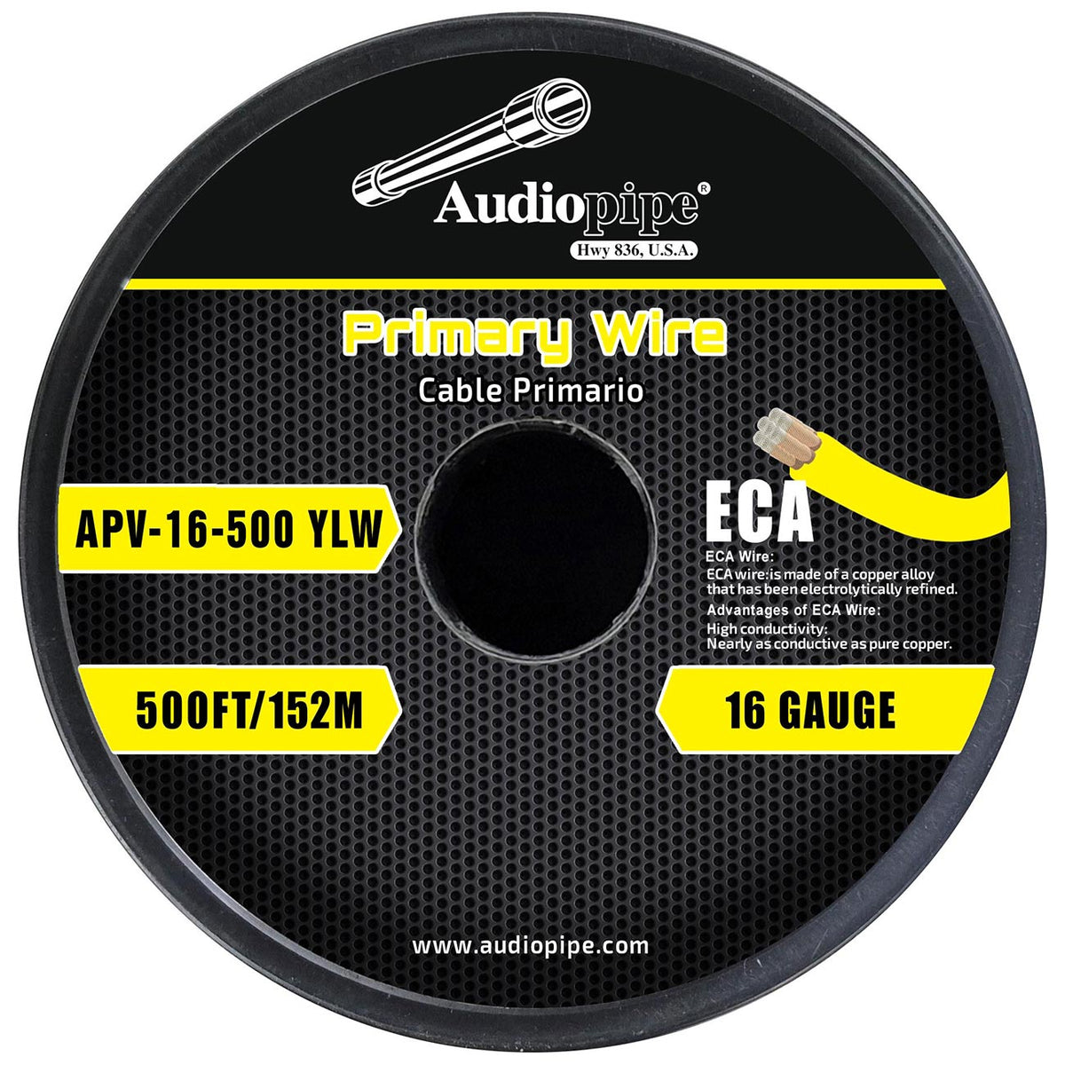 Audiopipe Flexible ECA Primary Cable 16 Gauge 500ft – Yellow APV16500YLW