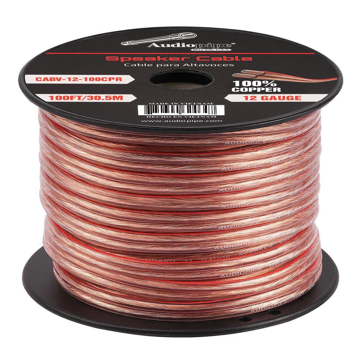 Audiopipe 100% Copper Speaker Wire 12 Gauge 100 Foot Roll – Clear PVC Jacket