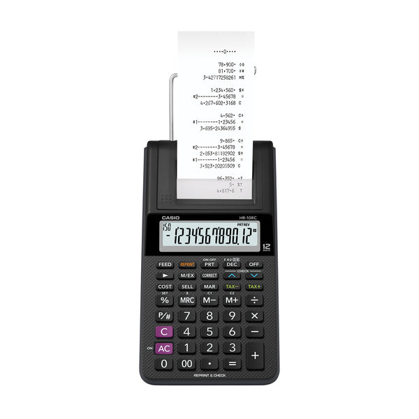 CASIO HR-10RC Portable Printing Calculator, 12 Digits, with Adapter, Black