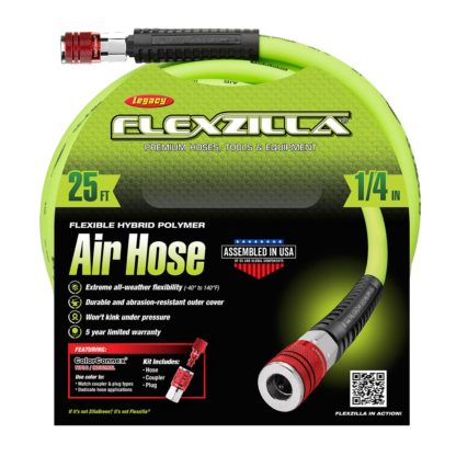 Flexzilla HFZ1425YW2D Air Hose 1/4In X 25Ft W/ Colorconnex Coupler Plug Type D