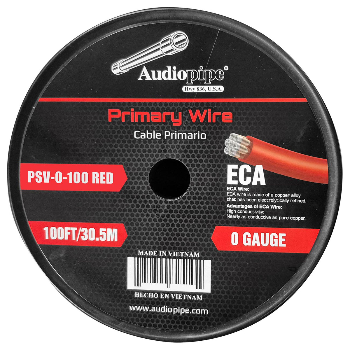 Audiopipe Flexible ECA Power Cable 0 Gauge 100 Foot - Red