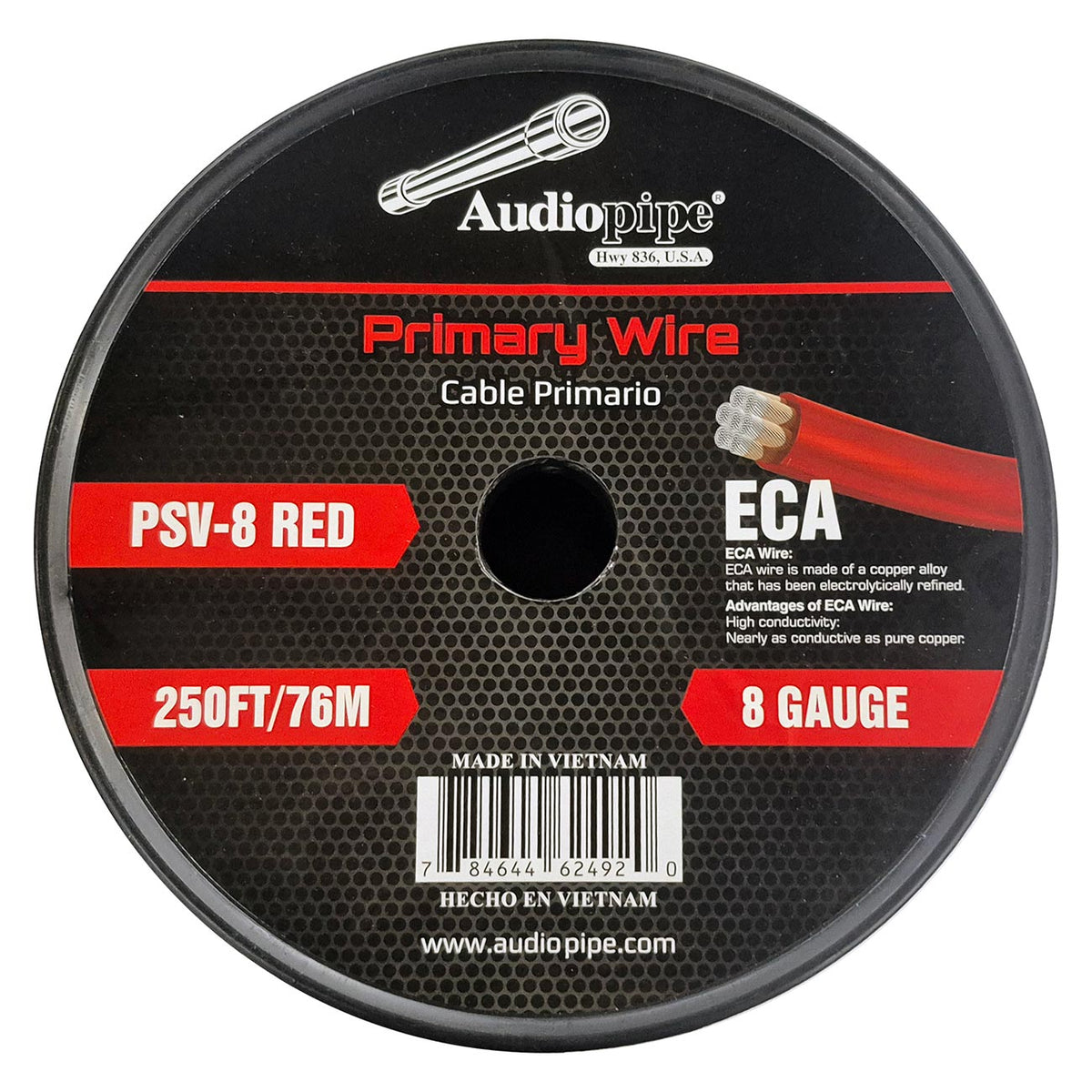Audiopipe Flexible ECA Power Cable 8 Gauge 250 Foot - Red