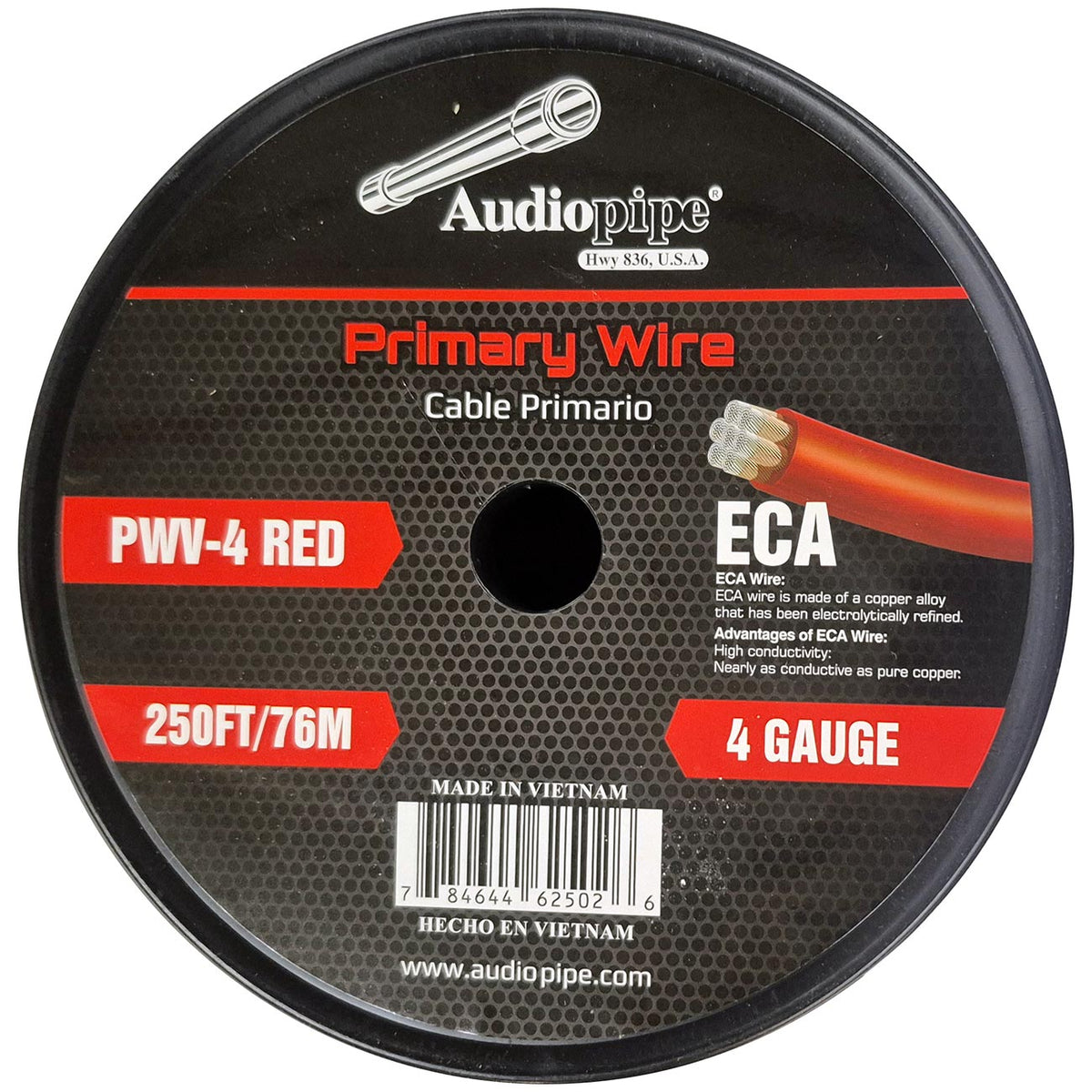 Audiopipe Flexible ECA Power Cable 4 Gauge 250 Foot - Red