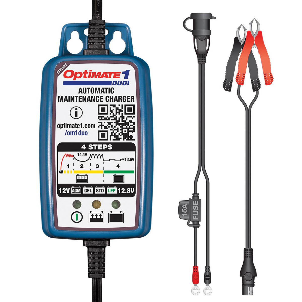 TecMate Optimate 1 Duo, TM409, 4Step 12V/12.8V 0.6A Battery Charger & maintainer
