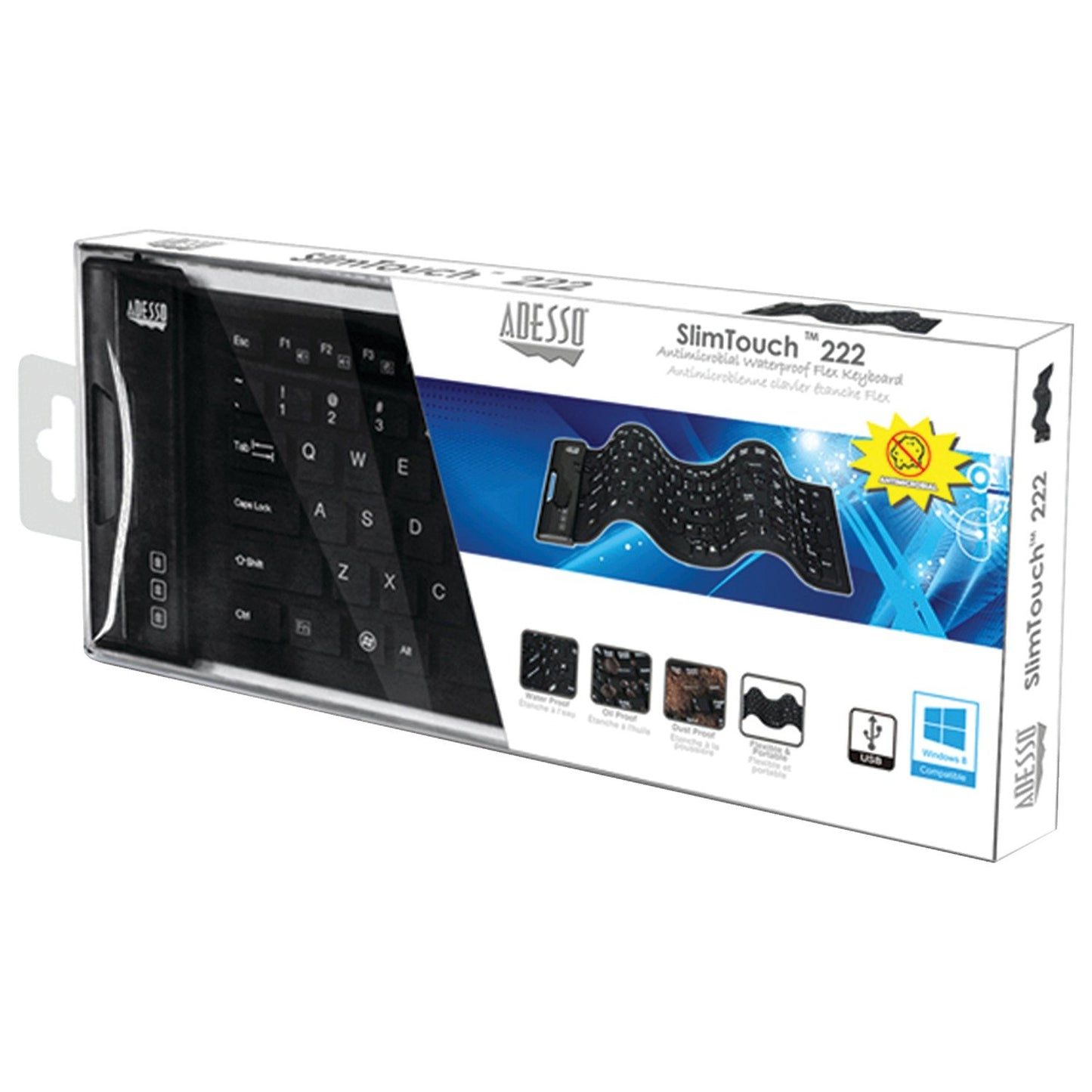 Adesso AKB-222UB SlimTouch 222 Antimicrobial Waterproof Flex Keyboard