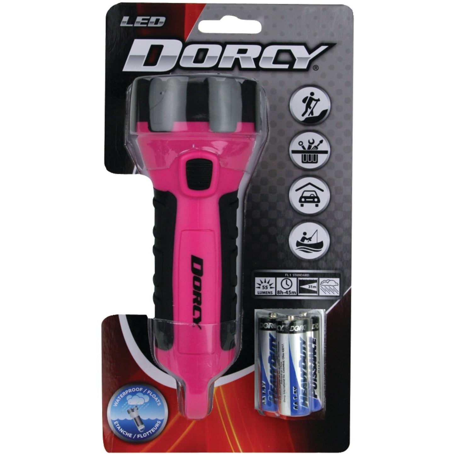 1) DORCY 41-2511 4 LED Floating Flashlight Random Case Color Blue/Green/Pink or Purple