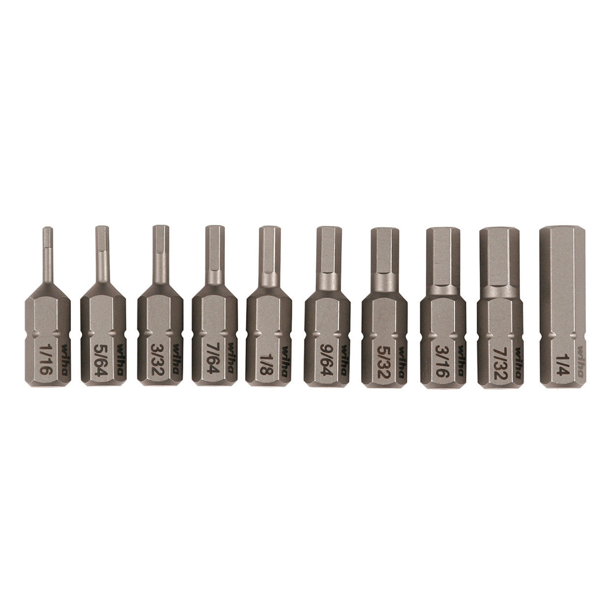 Wiha 72596 Hex SAE Bit Set (1/16" – 1/4") – 10 Piece Set