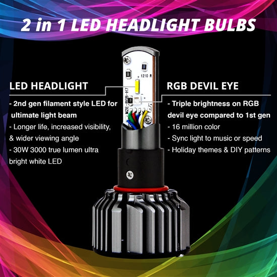 XKGlow XK045003M 2 in 1 Motorcycle LED Headlight Bulb and RGB Devil Eye
