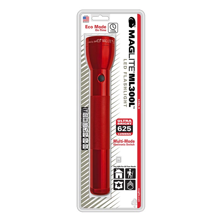 Maglite ML300LS3036 3 Cell D Led Flashlight Red-Blister Pack