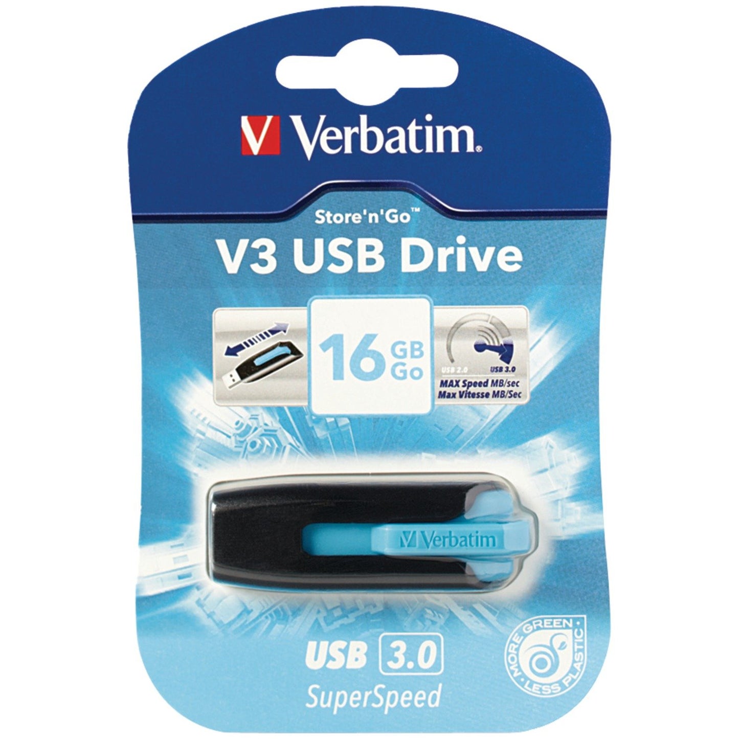 Verbatim 49176 16GB SuperSpeed USB 3.0 Store 'n' Go V3 USB Drive (Blue)