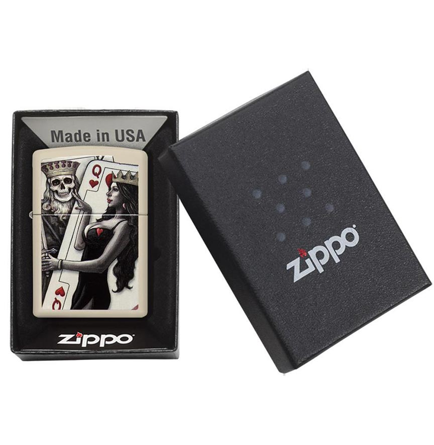 Zippo 29393 Windproof Lighter Skull King Queen Beauty, Cream Matte Finish