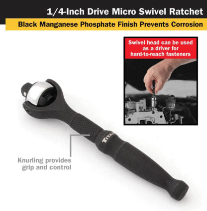 Titan 11313 1/4" Drive - Swivel Head Micro Ratchet - Black