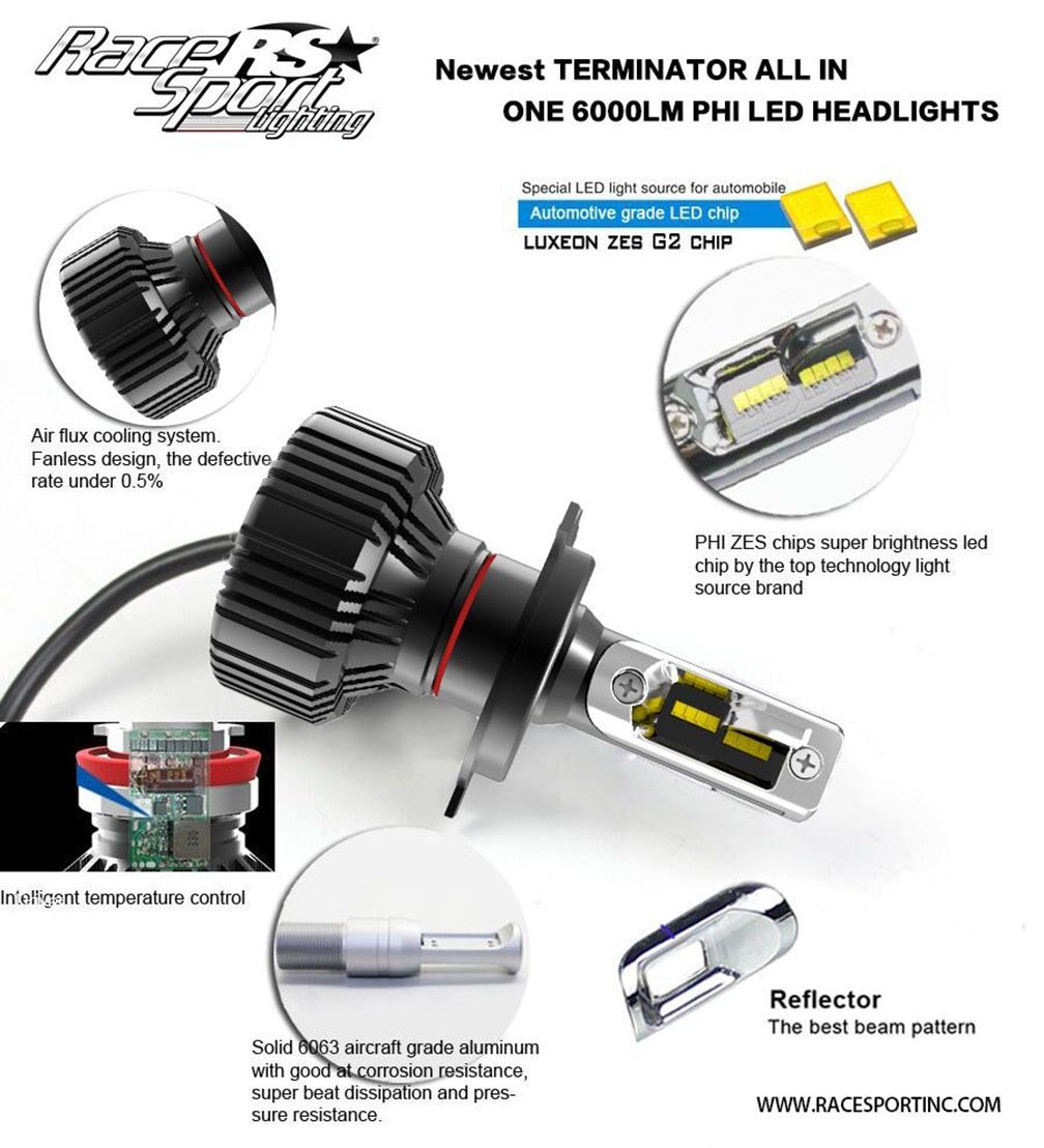 Race H1TLED Sport Terminator Series Fan-less LED Conversion Headlight Kit