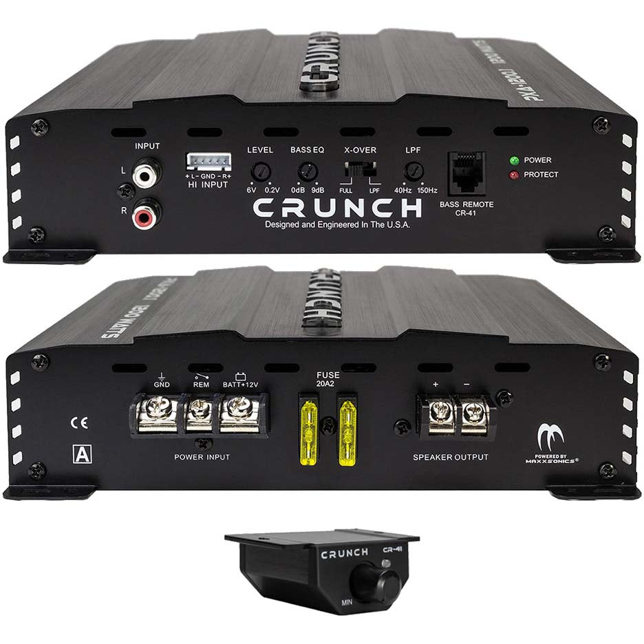 Crunch PXA18001 Mono Amp 1800 Watt 2 Ohm Stable with Bass Remote