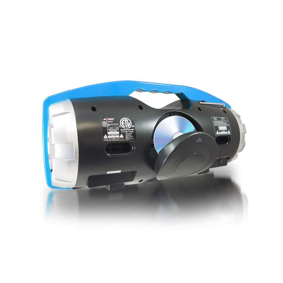 AXESS PBBT2709BL Portable Bluetooth FM Radio CD MP3 USB Heavy Bass Boombox Blue