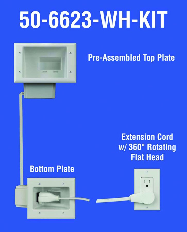 Datacomm Elec 506623WHKIT Flat Panel TV Cable Organizer Kit wDuplex Pwr Solution