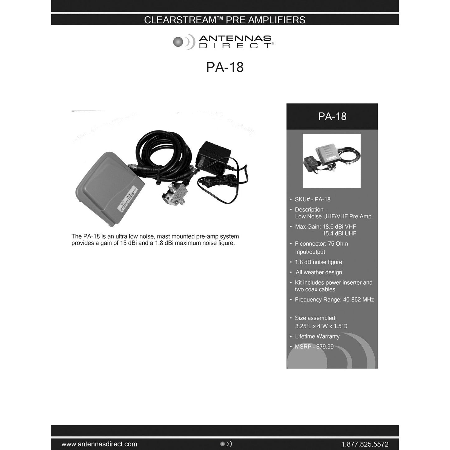 Antennas Direct PA18 Ultra-Low-Noise UHF/VHF Preamp Kit