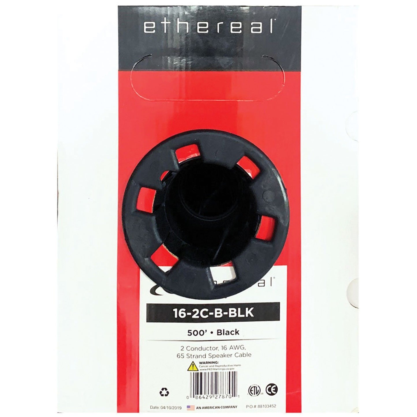 Ethereal 16-2C-B-BLK 16-2C Black Speaker Cable, 500-Foot Pull Box