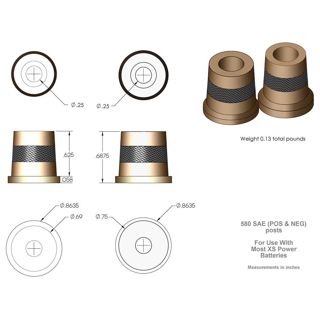 XS Power 580 Short Brass Post Adapters M6