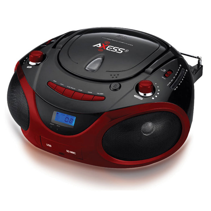 Axess PB2703RD Portable MP3/CD/USB/SD Boombox with AMFM Stereo Red