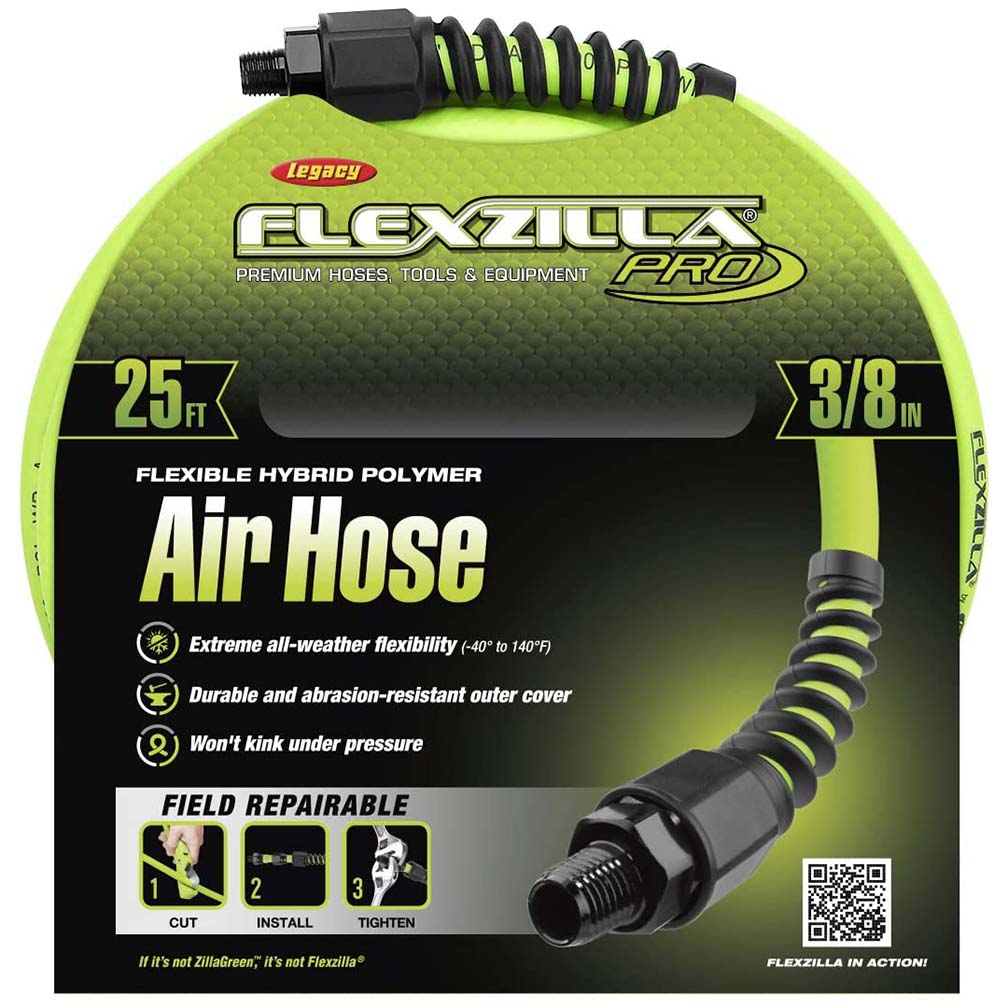 Flexzilla HFZP3825YW2 Pro Air Hose 3/8In X 25Ft 1/4In MNPT Fittings