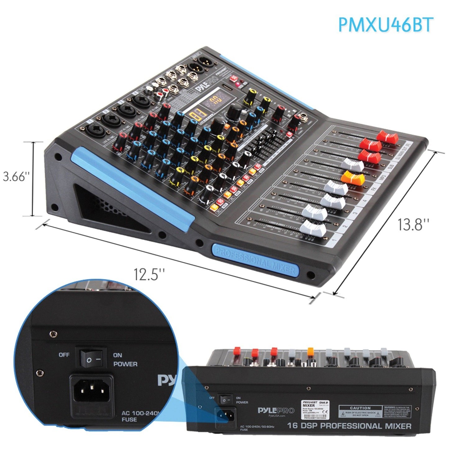 Pyle PMXU46BT 4-Channel Bluetooth Studio Pro Audio DJ Mixer