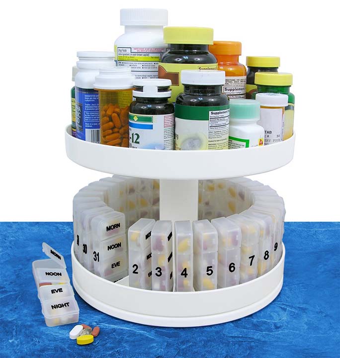 North American Health Care Pill Organizer 31 pill holders Rotates 360 degrees