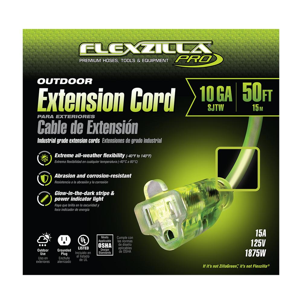 Flexzilla FZ512930 Pro Extension Cord 10/3 Awg Sjtw 50Ft Outdoor Lighted Plug
