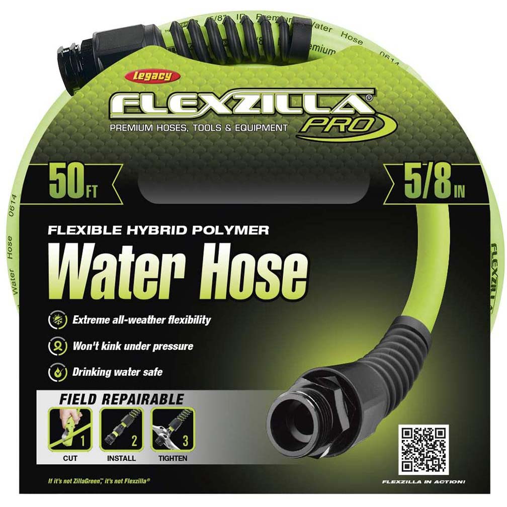 Flexzilla HFZWP550 Pro Water Hose 5/8In X 50Ft 3/4In 11 1/2 Ght Fittings