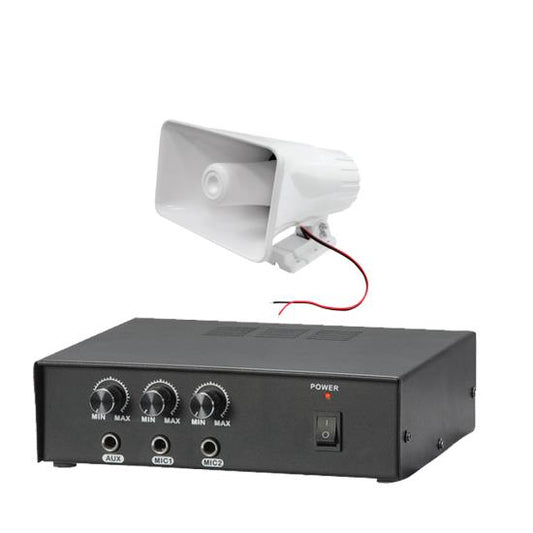 Pyle KTPMSA20H 50 Watt PA Power Amplifier W/ Pair of 8'' Indoor / Outdoor 65 Watt PA Horn Speakers